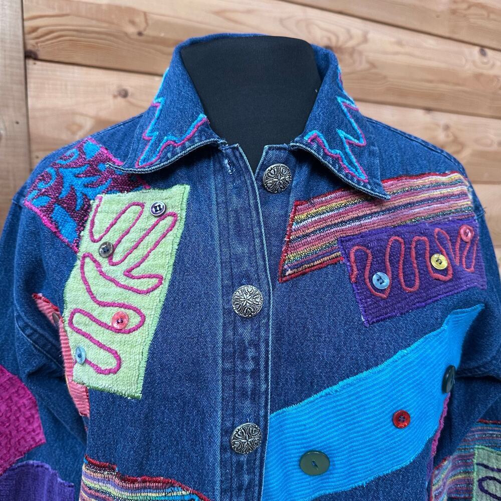 Legacy‎ Denim Patchwork Embroidered Jacket Boho F… - image 4